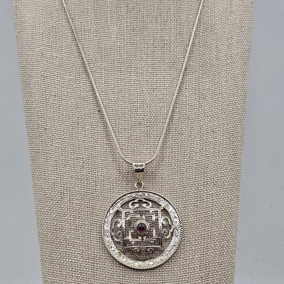 925 Sterling Garnet Necklace Vintage - Picture 2 of 16